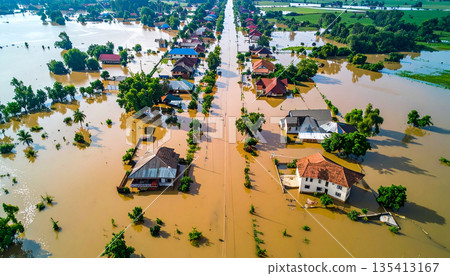 Aerial View of Flooded Town Aerial View of Flooded Town 135413167