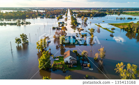 Aerial View of Flooded Town Aerial View of Flooded Town 135413168