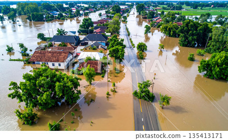 Aerial View of Flooded Town 135413171