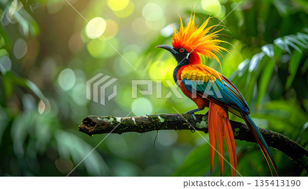 Colorful Tropical Bird in Rainforest Branch Colorful Tropical Bird in Rainforest Branch 135413190