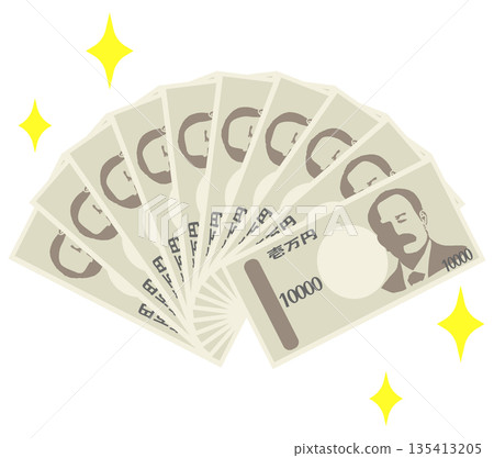 閃閃發光的1萬日元紙幣，總價值10萬日元 135413205