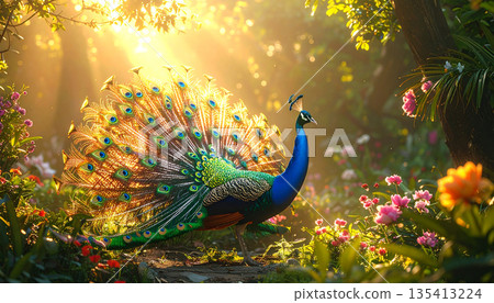 Peacock Displaying Colorful Feathers 135413224