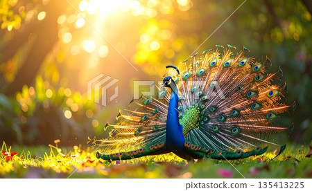 Peacock Displaying Colorful Feathers 135413225