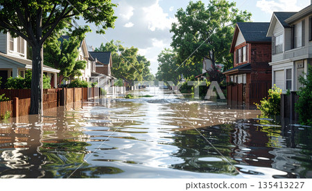 Flooded Residential Neighborhood 135413227