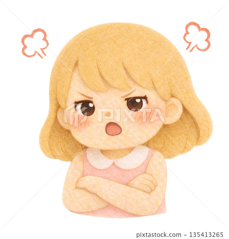 [People] Felt-style illustration of an angry blonde girl 135413265
