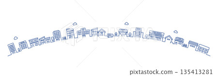 弧形線條繪製的城市景觀插圖素材 | 山坡上的房屋和建築向量素材 弧形線條繪製的城市景觀插圖素材 | 山坡上的房屋和建築向量素材 135413281