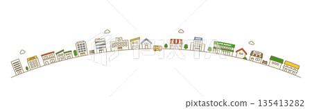 Illustration material of a streetscape lined with arcs | Houses and buildings on a hill Vector material 135413282