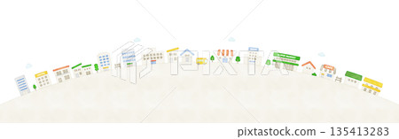 Watercolor style illustration of a cityscape lined with arcs | Houses and buildings on a hill Vector material 135413283