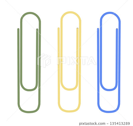 Illustration of a set of three paper clips (green, yellow, and blue) Illustration of a set of three paper clips (green, yellow, and blue) 135413289