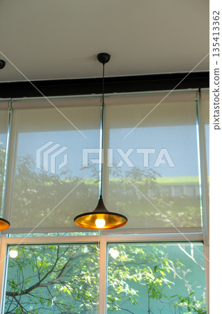 Black ceiling lamps and decorative items are cut out against a background. Black ceiling lamps and decorative items are cut out against a background. 135413362