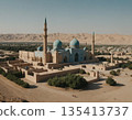 Ancient mosque surrounded by desert mountains in a tranquil landscape during midday. Generative AI 135413737