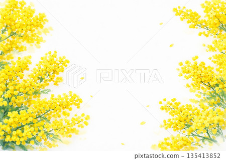 柔和的含羞草和藍天背景插圖，人工智慧生成圖像 135413852