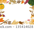 Vegetable frame, horizontal, white background and natural vegetable decorative frame 135414028