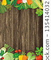 Vegetable frame, vertical, wood grain background and natural vegetable decorative frame 135414032