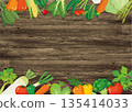 Vegetable frame, horizontal, wood grain background and natural vegetable decorative frame 135414033