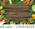 Vegetable frame, horizontal, wood grain background and natural vegetable decorative frame 135414034