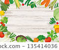 Vegetable frame, horizontal, wood grain background and natural vegetable decorative frame 135414036