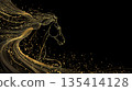 Golden horse outline on black luxury background 135414128