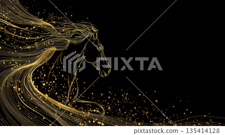 Golden horse outline on black luxury background Golden horse outline on black luxury background 135414128