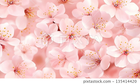 Elegant Pink Flowers Pattern Beautiful Arrangement of Blooming Blossoms in Spring Background 135414420