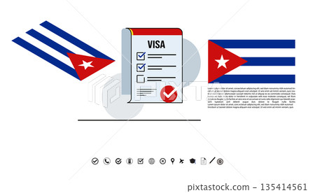 Cuban Flag Themed Visa Form With Checklists And Travel Imagery For Stock Use. 135414561