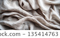 Elegant Beige Linen Fabric Texture with Natural Wrinkles and Crumpled Detail for Background Design 135414763