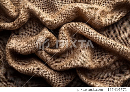 Detailed Rough Burlap Canvas Texture Full Frame Showcasing Natural Fibers and Rustic Weave Pattern 135414771