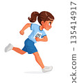 Happy Indian school girl running track and field. Cartoon vector illustration. 135414917