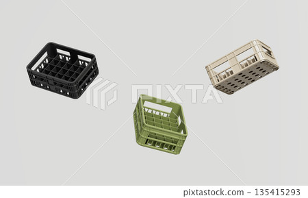 Stackable Modular Plastic Storage Crates. 3D Rendering. Stackable Modular Plastic Storage Crates. 3D Rendering. 135415293