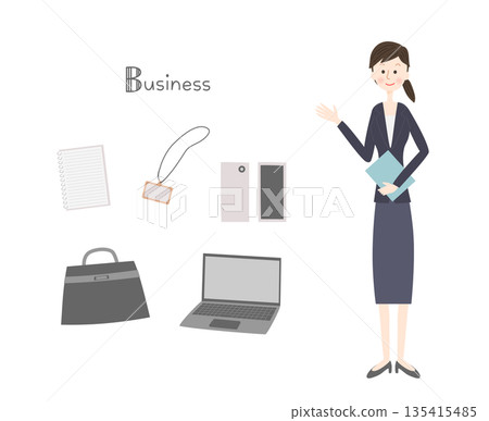 A woman wearing a suit and a set of business accessories A woman wearing a suit and a set of business accessories 135415485