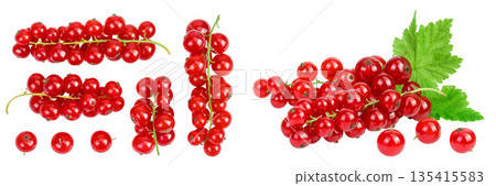 Red currant berries isolated on white background. Top view. Flat lay 135415583
