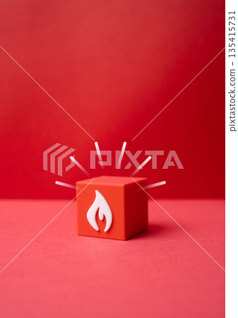 A block with fire on a red background. Breaking news and trends, urgent matters. Emergency alert concept, viral headlines and fast reaction. Media attention pressure, critical updates A block with fire on a red background. Breaking news and trends, urgent matters. Emergency alert concept, viral headlines and fast reaction. Media attention pressure, critical updates 135415731