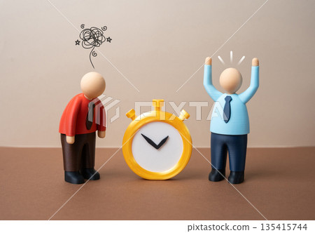 The boss reprimands an employee for being late. Missing deadlines and underachieving. Workplace discipline concept, performance pressure and accountability. Management authority The boss reprimands an employee for being late. Missing deadlines and underachieving. Workplace discipline concept, performance pressure and accountability. Management authority 135415744
