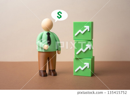 The businessman promises growth in income and margins. Optimistic projections and leadership messaging. Investor expectations, performance targets and motivation strategy. Risk of overpromising The businessman promises growth in income and margins. Optimistic projections and leadership messaging. Investor expectations, performance targets and motivation strategy. Risk of overpromising 135415752