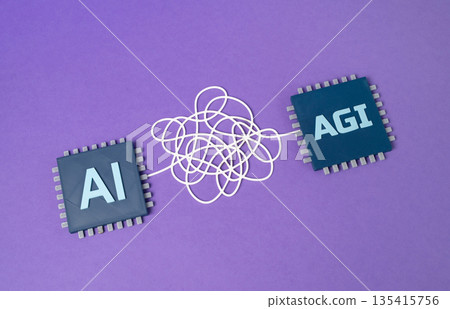 Transformation from AI to full-fledged AGI. Technological evolution concept, next stage of intelligence. Ethical questions, economic impact and future of automation. Breakthrough innovation Transformation from AI to full-fledged AGI. Technological evolution concept, next stage of intelligence. Ethical questions, economic impact and future of automation. Breakthrough innovation 135415756
