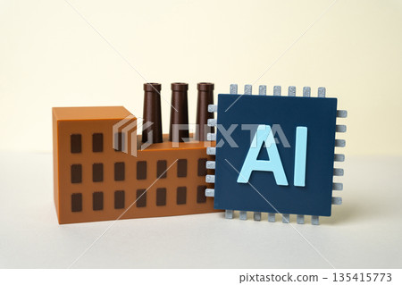 AI-powered factory and microchip. Automation and modernization of production with the introduction of artificial intelligence. Smart manufacturing, efficiency growth and Industry innovation AI-powered factory and microchip. Automation and modernization of production with the introduction of artificial intelligence. Smart manufacturing, efficiency growth and Industry innovation 135415773