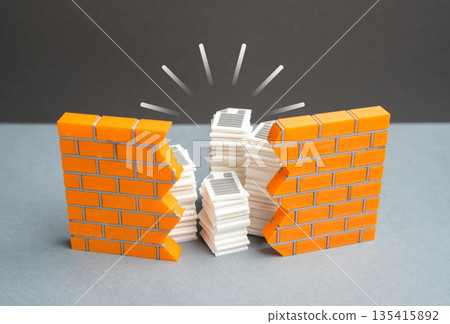 Stacks of papers and documents litter the walls. An overabundance of bureaucratic regulations and costs hinders business and organization. Administrative overload, compliance pressure Stacks of papers and documents litter the walls. An overabundance of bureaucratic regulations and costs hinders business and organization. Administrative overload, compliance pressure 135415892