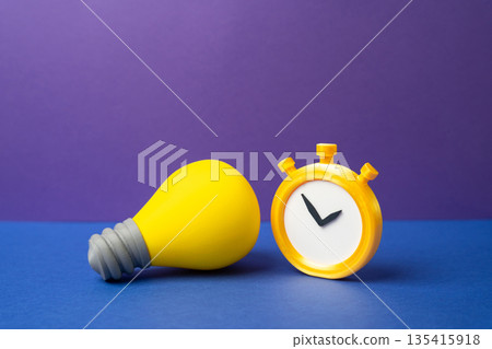 A light bulb, an idea, and a stopwatch. The relevance of the idea. Creativity and inspiration. Electricity supply schedule. Timing of innovation, deadline pressure, dependence on stable infrastructure A light bulb, an idea, and a stopwatch. The relevance of the idea. Creativity and inspiration. Electricity supply schedule. Timing of innovation, deadline pressure, dependence on stable infrastructure 135415918