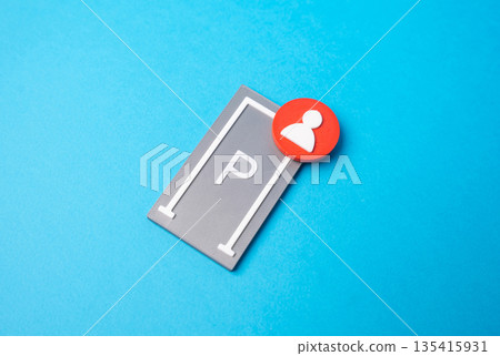 Named and personal parking spaces. Parking spaces at home or work. Reserved access concept, convenience factor, employee benefits and premium residential or office parking solutions 135415931