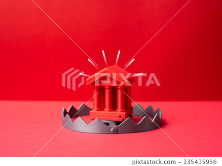 The Red Bank as bait in a trap. A threat to the banking system, bank failure, and money laundering. Financial instability concept, systemic risk signals 135415936