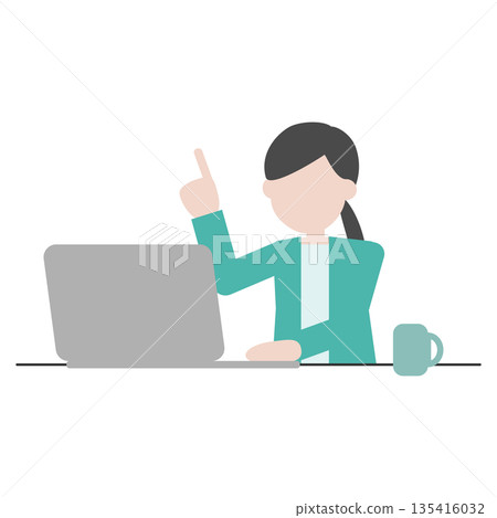 A woman working on a computer pointing at something A woman working on a computer pointing at something 135416032