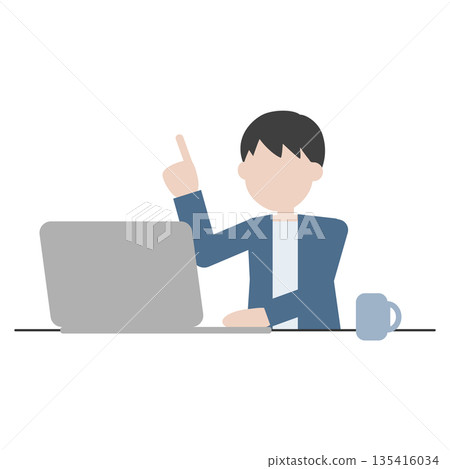 Illustration of a man pointing and explaining while working on a computer 135416034