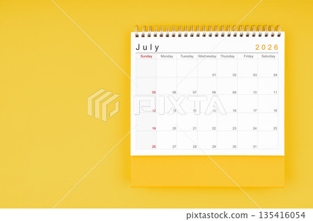 July desk calendar for 2026 year. Blank calendar for your appointment or reminder. 135416054