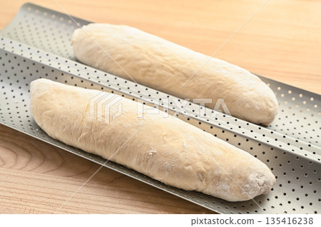 Shaped bread dough before the second rise 135416238