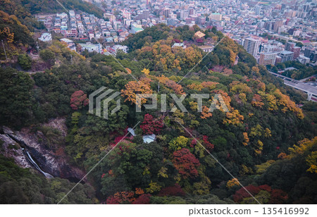 從布引香草園索道窗口眺望神戶的秋葉和城市景觀。 135416992