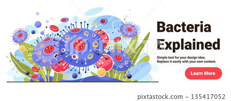 Bacteria infection medical concept colorful microbe cells abstract microscopic organisms blue background banner template 135417052