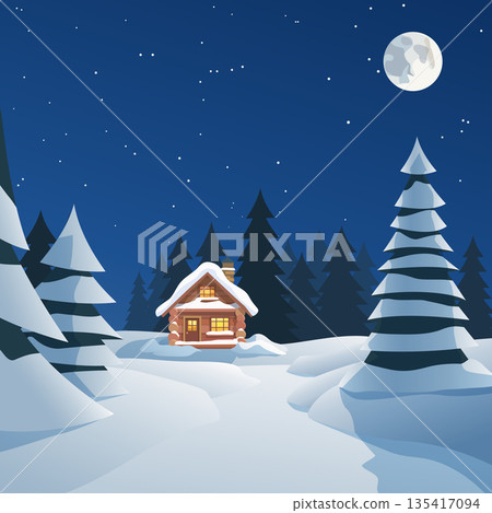 a cozy winter front view wooden cabin a cozy winter front view wooden cabin 135417094