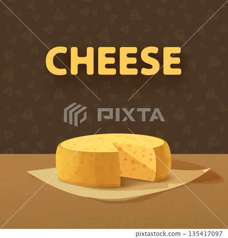 a cheese wheel on table food poster a cheese wheel on table food poster 135417097