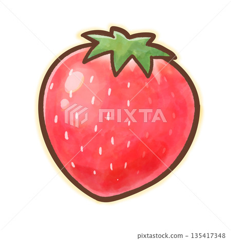 Single strawberry with stem / cute watercolor fruit illustration 135417348