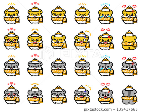 Cute hamster in winter clothes illustration set 4 135417663